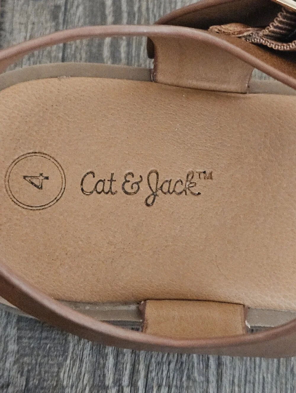 Girls Cat & Jack Faux Leather Strap Brown Cognac Sandal Size 4